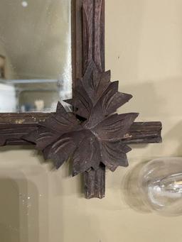 Rustic Carved Wood Framed Mirror