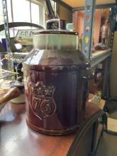 McCoy Pottery "76 Shield" Brown Drip Glaze Cookie Jar with Lid (Model 7010)