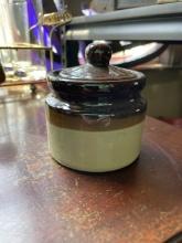 Small Brown Drip Glaze Stoneware Crock with Lid