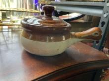 Brown Drip Glaze Stoneware Soup Crock with Lid and Handle