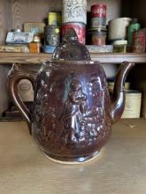 Vintage Relief Brown Glaze Stoneware Teapot