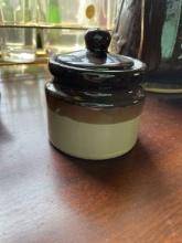 Small Brown Drip Glaze Stoneware Crock with Lid