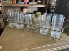 Mid-Century Glassware Set with Brass Carrier