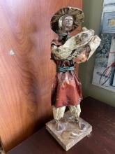 Handcrafted Folk Art Figure Fisherman Carrying Large Fish