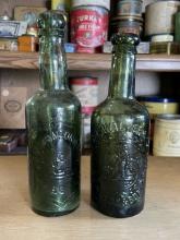 Pair of Embossed Green Glass Beer or Ale Bottles (Robinson & Walker, 19th Century Style)