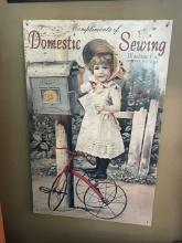 "Compliments of Domestic Sewing Machine Co." Tin Advertising Sign (Newark, NJ)