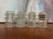 Set of Four Clear Hemingray-17 Glass Telegraph Insulators (c. 1930sâ€“1950s)