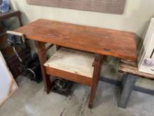 Vintage Carpenterâ€™s Workbench with Cast Iron Vise
