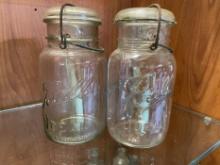Pair of Ball Ideal Glass Canning Jars with Wire Bails