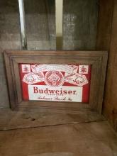 Framed Budweiser Label Sign