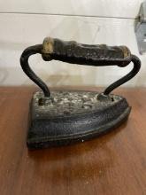 Antique Cast Iron Clothes Iron with Painted Handle