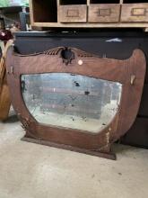 Antique Oak Hall Mirror with Hooks