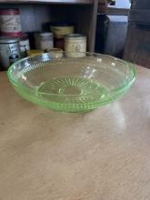 Green Uranium Depression Glass Ribbed Bowl