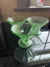 Green Depression Glass Dessert Cups  Set of 3