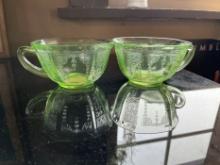 Green Depression Glass Cups  Set of 2