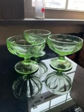 Green Depression Glass Sherbet Dishes  Set of 3