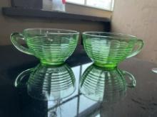 Green Depression Glass Ribbed Cups Set of 2