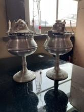 Pair of Pewter-Style Oil Lamps
