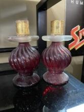 Pair of Red Swirl Candle Holders