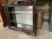 Carved Wood Display Cabinet with Glass Shelves