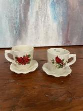 Mini Holiday Teacups with Cardinals & Poinsettia
