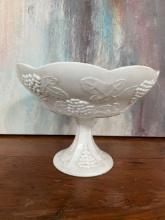 Milk Glass Compote with Grape Pattern