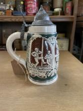 German Beer Stein with Pewter Lid - Hurra