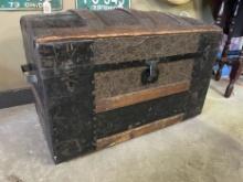 Antique Steamer Trunk with Wallpaper Lining
