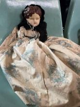 Victorian-Style Doll in Blue Floral Dress