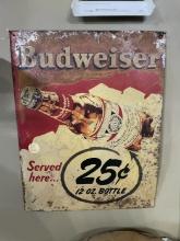 Budweiser 25¢ Tin Sign