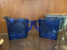 Cobalt Blue Glass Creamer and Sugar Set