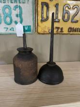 Two Antique Metal Oil Cans