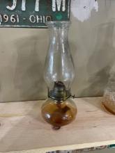 Vintage Clear Glass Oil Lamp with Amber Fuel