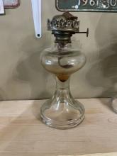 Clear Glass Oil Lamp with Ornate Brass Burner