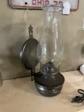 Vintage Wall-Mount Metal Kerosene Lamp with Chimney