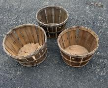 Three Wooden Bushel Baskets
