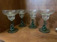 Set of 4 Art Deco Style Green Stem Glasses