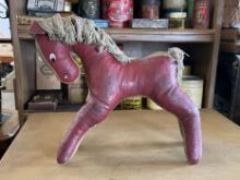 Vintage Red Leather Stuffed Horse Toy