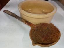 Roseville Crock (USA) & Metal Spoon