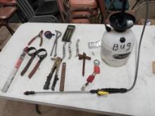 Box lot with sprayer and tools