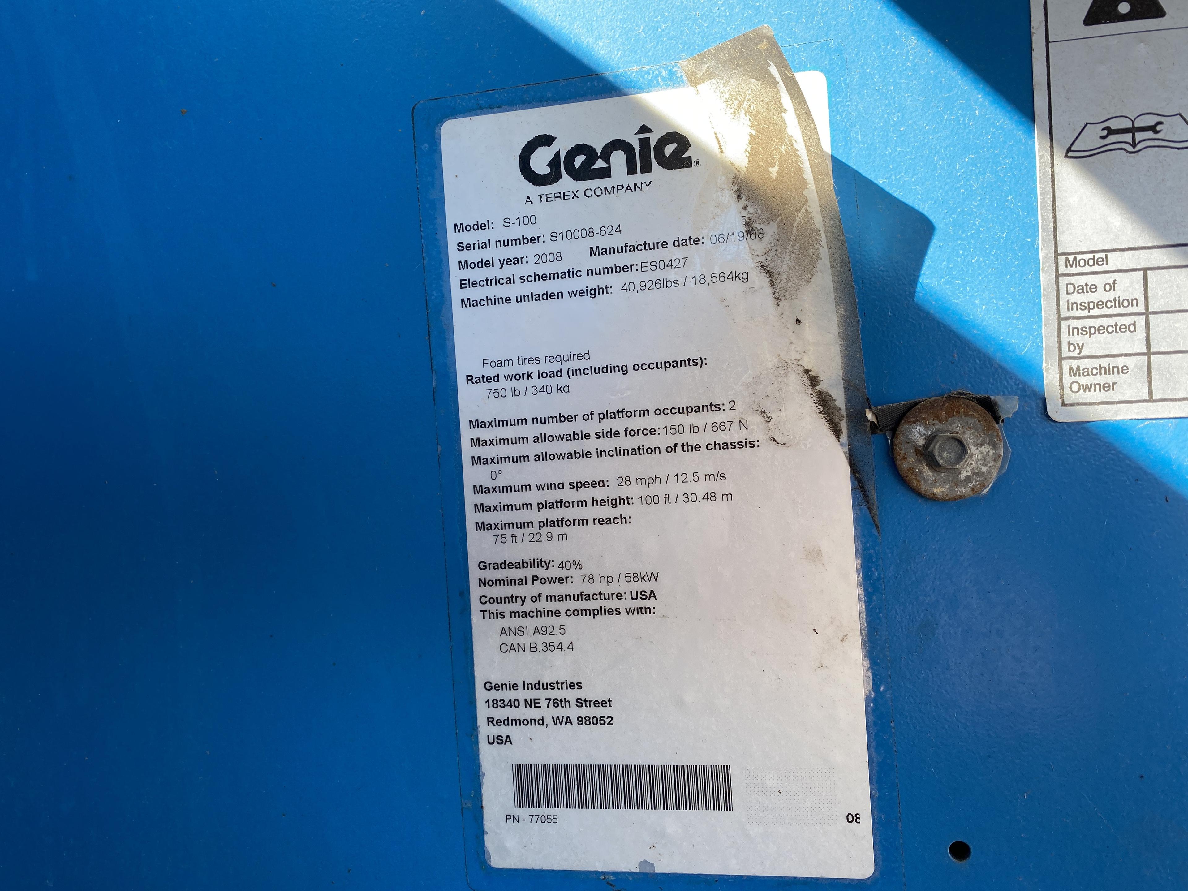 2008 Genie S-100 4x4 100' Man Lift