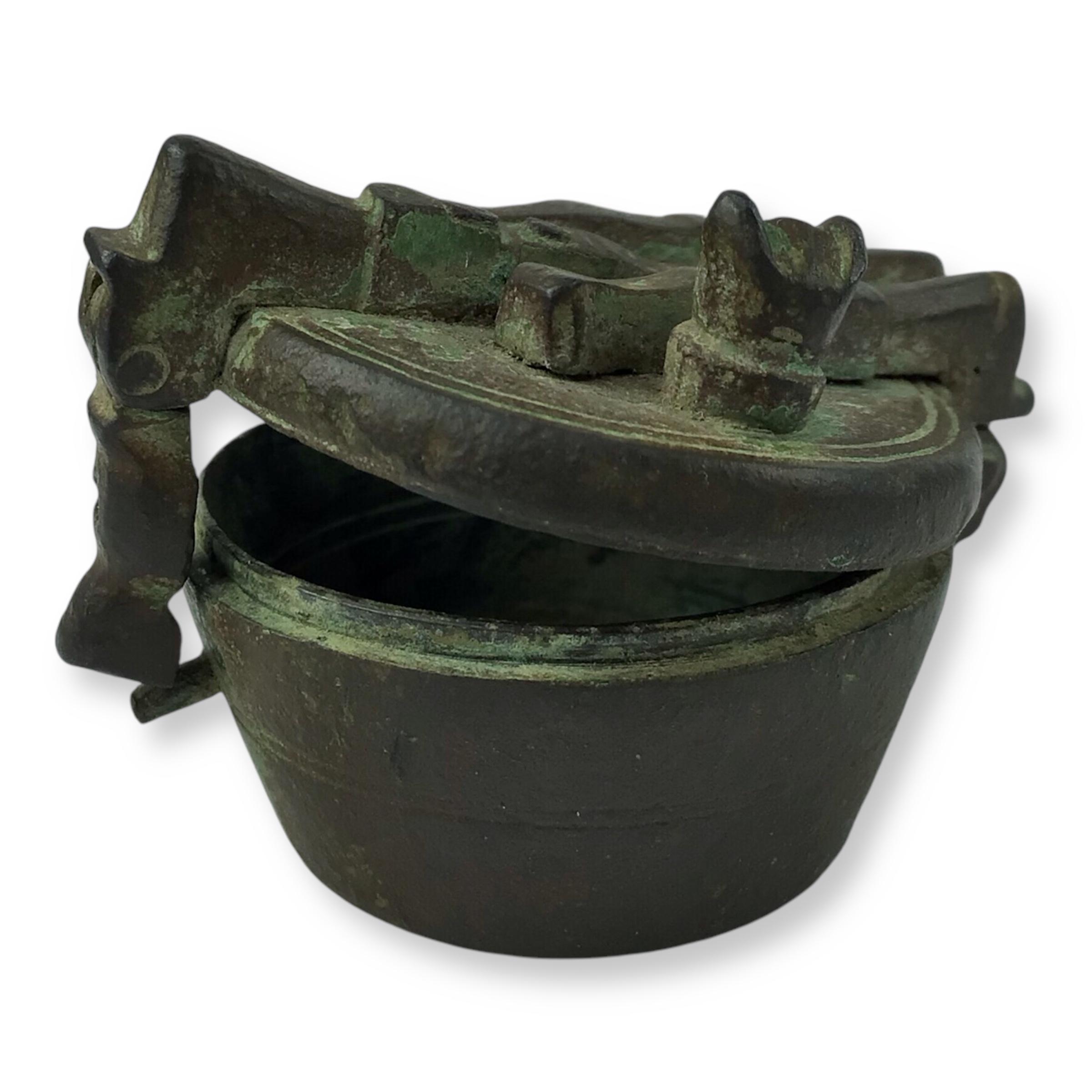 Unusual 17th Century Bronze Barrel-Shaped Locked Weight Container