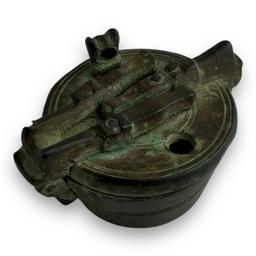 Unusual 17th Century Bronze Barrel-Shaped Locked Weight Container