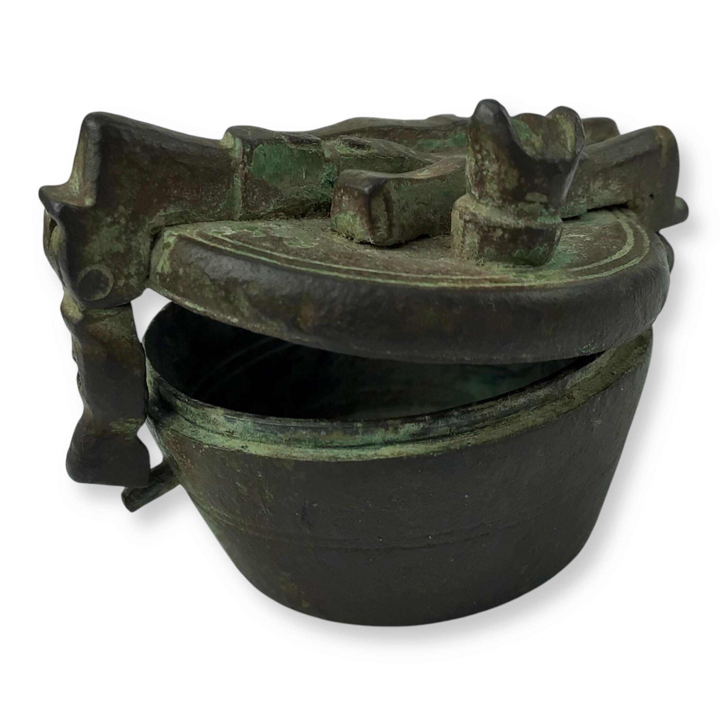 Unusual 17th Century Bronze Barrel-Shaped Locked Weight Container