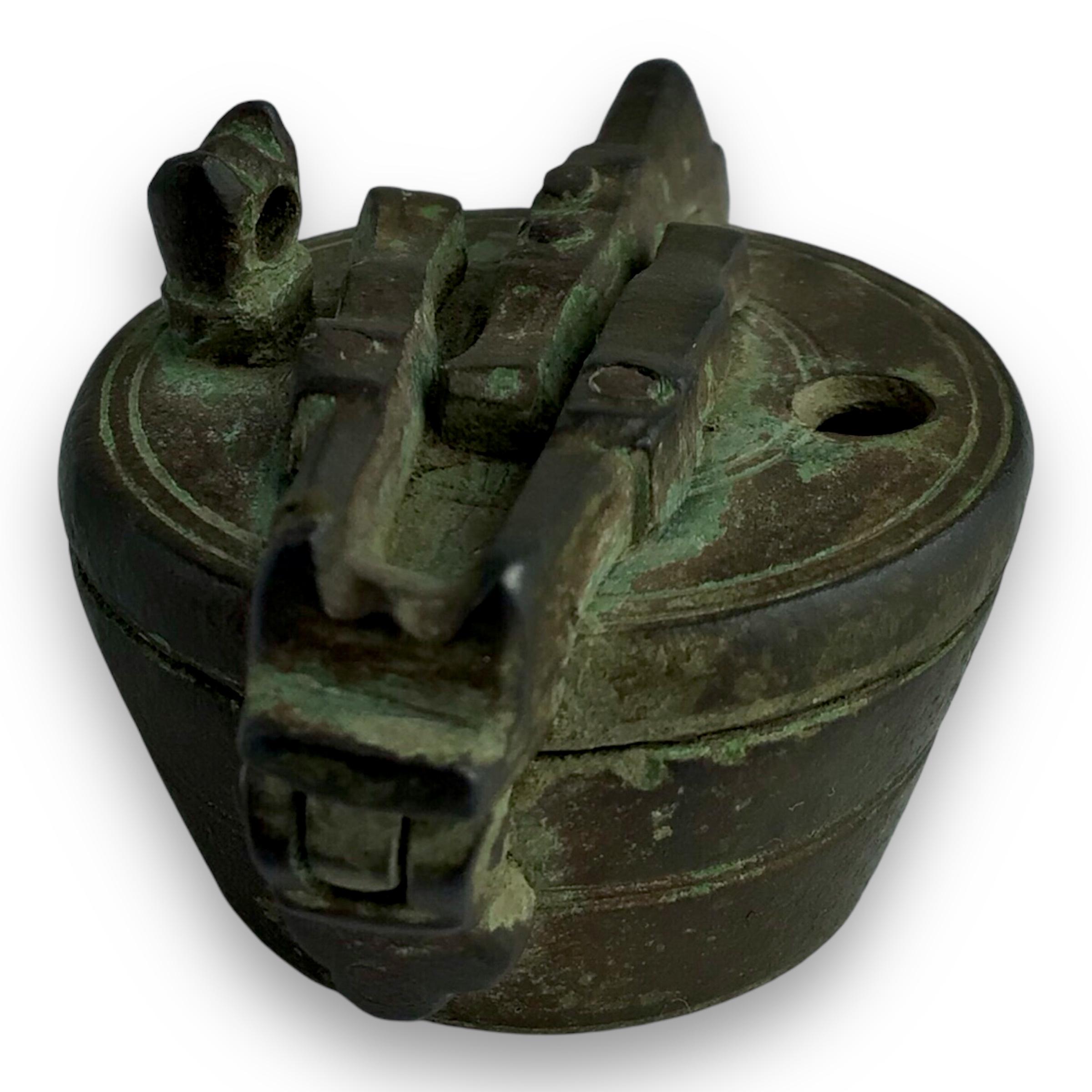 Unusual 17th Century Bronze Barrel-Shaped Locked Weight Container