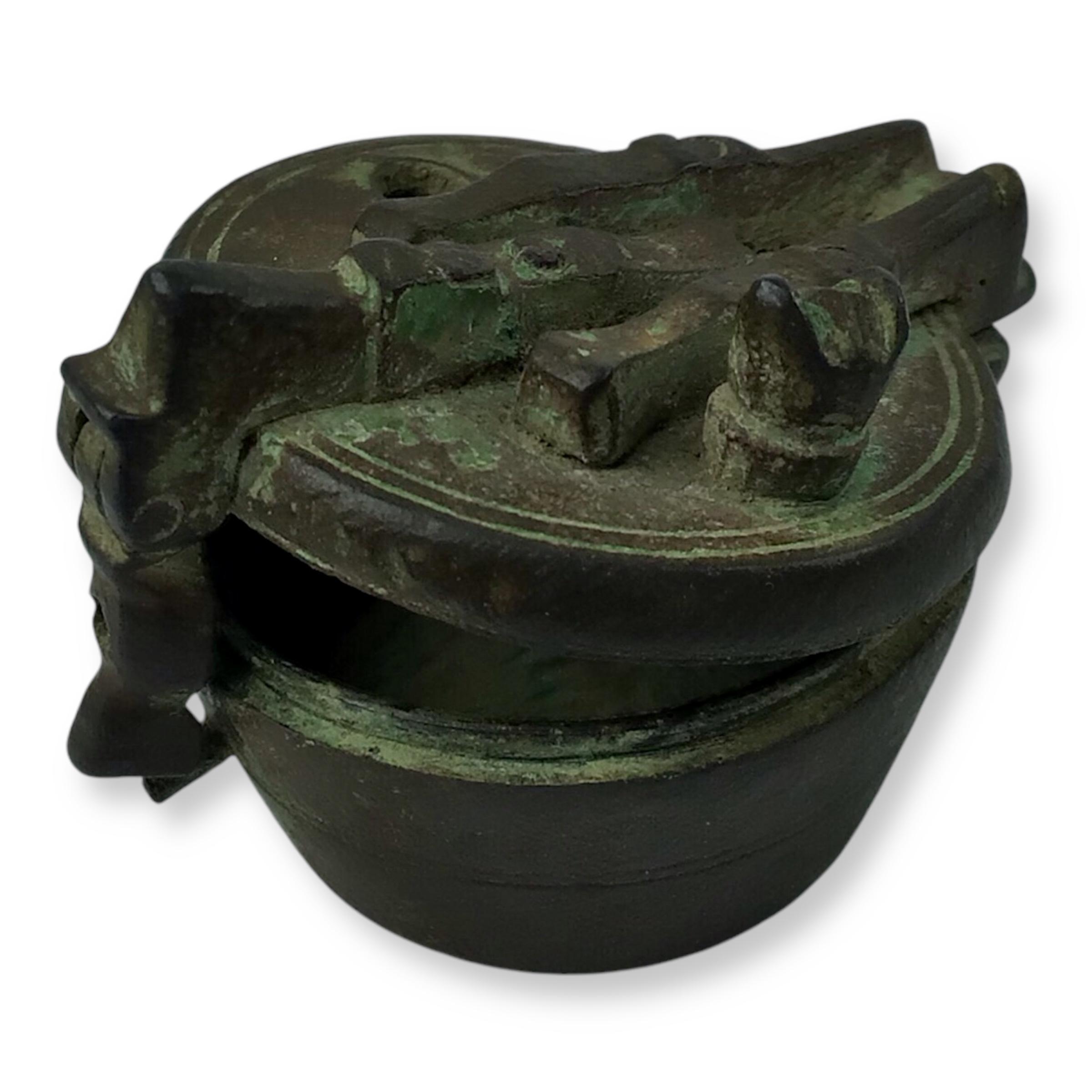 Unusual 17th Century Bronze Barrel-Shaped Locked Weight Container