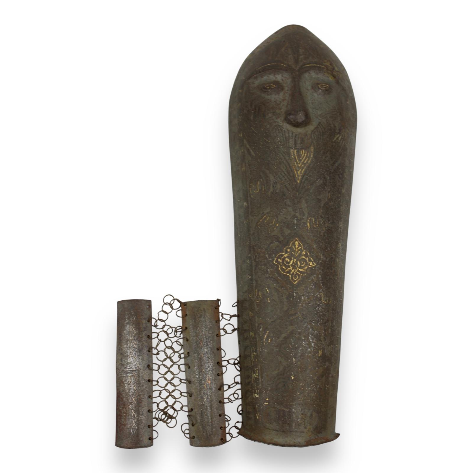 Indian / Persian 19th C Bazu-Band Arm Guard Armor Gold & Silver Inlays