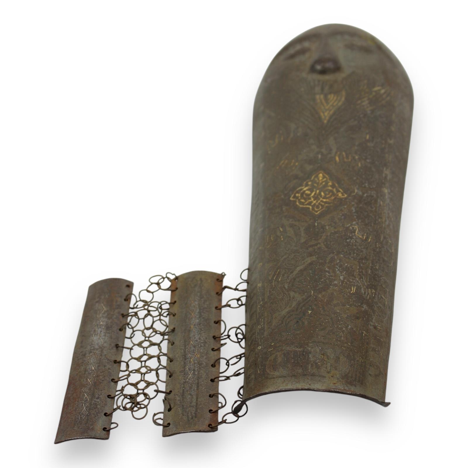 Indian / Persian 19th C Bazu-Band Arm Guard Armor Gold & Silver Inlays