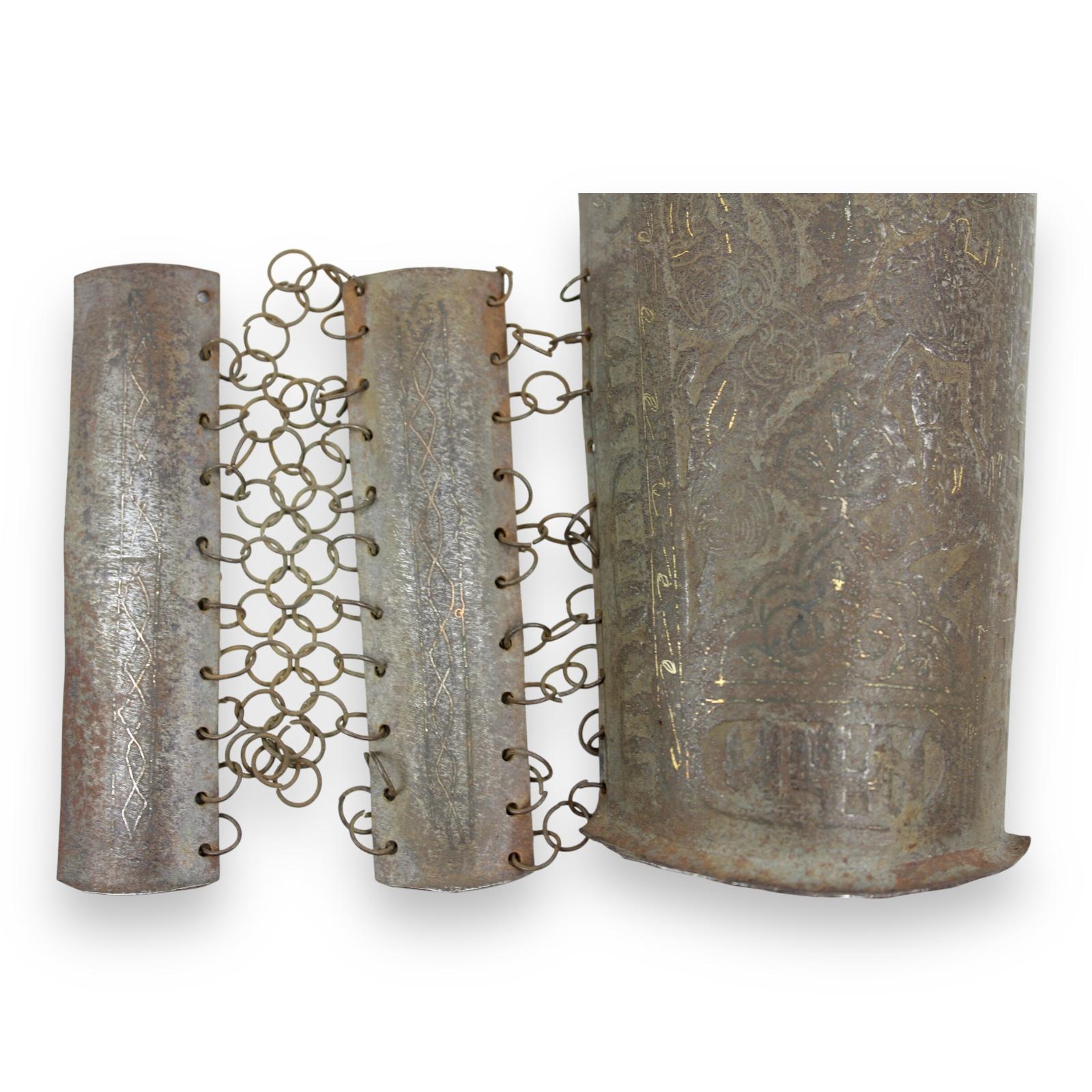 Indian / Persian 19th C Bazu-Band Arm Guard Armor Gold & Silver Inlays