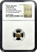 Early Electrum Lion Coin from Ionia (Miletus) – Rare Hecte, Fine Grade 3x4